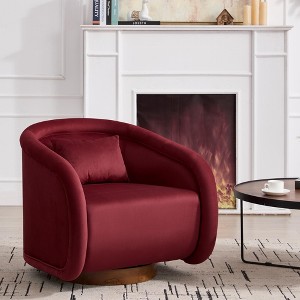 Vynxaria Swivel Accent Chair, 360-degree Swivel Barrel Chair with Velvet Fabric Upholstery, Comfy Pumpkin-Shaped Swivel Chair - 1 of 4