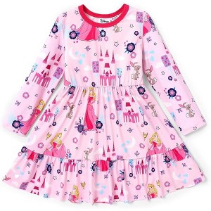 Disney Princess  Floral Toddler Girl Dress A Line Long Sleeve Kids Casual Fall Clothes - 1 of 4