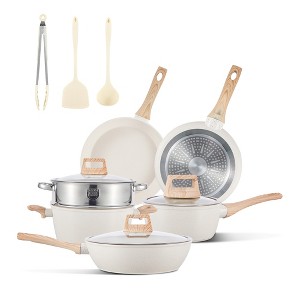 SKONYON Premium 12-Piece 3-Layer Nonstick Die-Cast Cookware Set with Glass Lids and Wood-Handle - 1 of 4