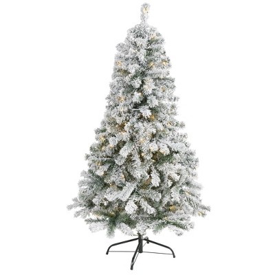 5ft Nearly Natural Pre-Lit LED Flocked Rock Springs Spruce Artificial Christmas Tree Clear Lights