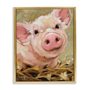 Stupell Industries Happy Pig Farm Animal Portrait Floating Frame Canvas Art - 1 of 4