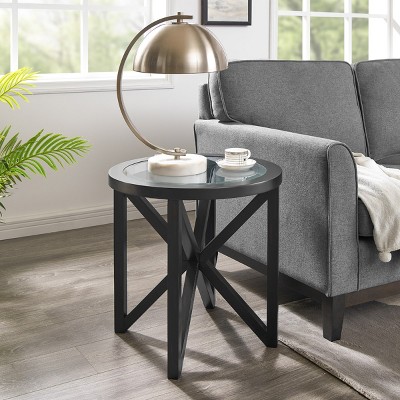 KTMBDW Modern Simple Coffee Table, Tempered Glass Side Table, Solid Wood Base Round Top, for Modern Living Room Terrace Study