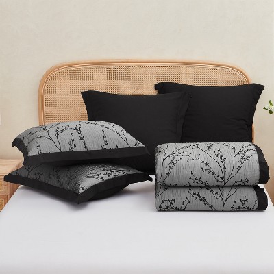 HIG 7-Piece Burgundy Jacquard Bed in a Bag, Queen Size Comforter Set with Floral Tree Branch Patchwork Design, Euro Shams & Window Panels — фото 7