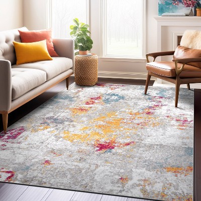Modern Abstract Multi-Color Synthetic 5' x 7' Area Rug