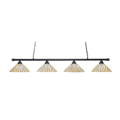 Toltec Lighting Oxford 4 - Light Island Pendant Light in  Matte Black with 16" Sandhill Art Glass  Shade