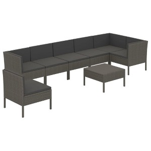 vidaXL Garden Lounge Set Patio Sectional Sofa Couch Outdoor Poly Rattan Grey - 1 of 4