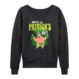 Women's - SpongeBob Squarepants - Happy St Patricks Day Lightweight French Terry Wide Neck Long Sleeve Shirt - 1 of 4