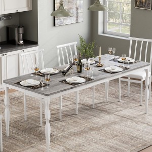 Dining Table for 4-6 People, Industrial Kitchen Table with Wooden Tabletop & Curved Metal Legs, Rectangle Dining Room Furniture(71''x35''x30'') - 1 of 4