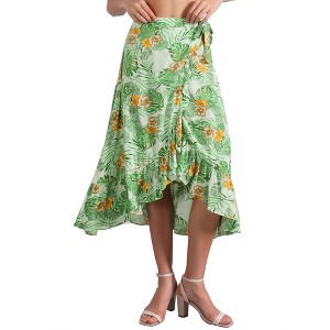 INSPIRE CHIC Women's Tropical Floral Print Ruffle Self-Tie Knot Split Beach Wrap Midi Skirt - 1 of 4