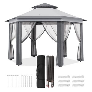 13'x13'Pop Up Gazebo,Hexagonal Canopy Shelter with 6 Zippered Mesh Netting, Event Tent with Strong Steel Frame for Patio Backyard Garden Wedding Party - 1 of 4