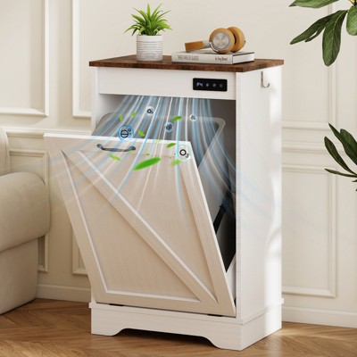 Skyzoo Tilt Out Trash Can Cabinet with Ozone Deodorizing for Kitchen,  10 Gal Free Standing Hideaway Trash Holder, White