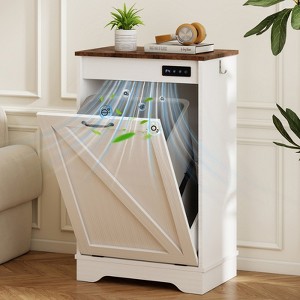 Skyzoo Tilt Out Trash Can Cabinet with Ozone Deodorizing for Kitchen,  10 Gal Free Standing Hideaway Trash Holder, White - 1 of 4