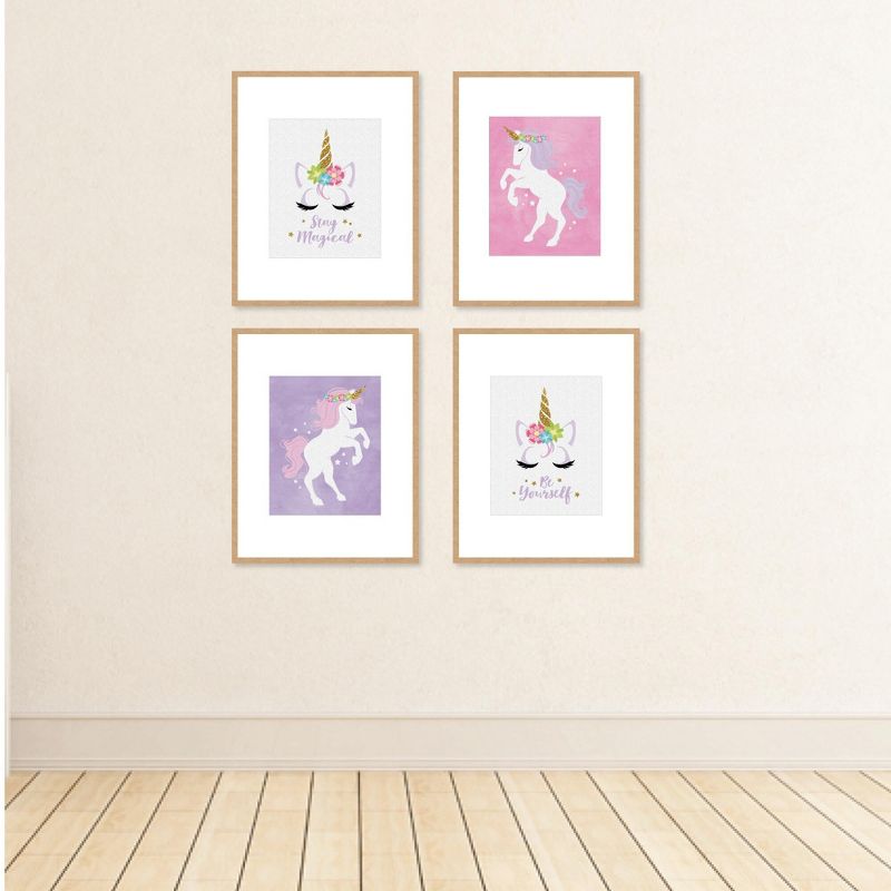 Big Dot of Happiness Rainbow Unicorn - Unframed Magical Unicorn Nursery and Kids Room Linen Paper Wall Art - Set of 4 - Artisms - 8 x 10 inches, 3 of 8