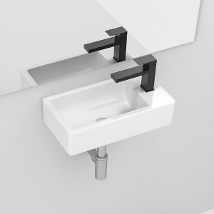 SEVOBAL Bathroom Sinks Rectangular Wall Mount Ceramic Basin Modern Floating Design for Home and Office Use, White, 21.26"*12.99"*8.27" - 1 of 4