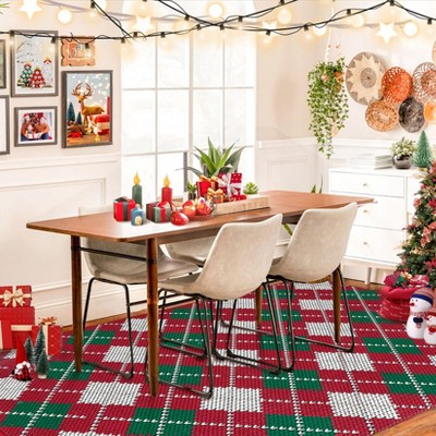 Red and Green Holiday Print Plaid Area Rug Christmas Theme Home Decor Rugs Low Pile Non Slip Carpet for Dining Room Play Room