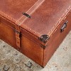 Wood and Leather Trunk Coffee Table Brown - Olivia & May