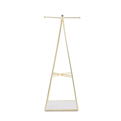 Matte Brass Steel Pyramid Jewelry Stand with Linen Base