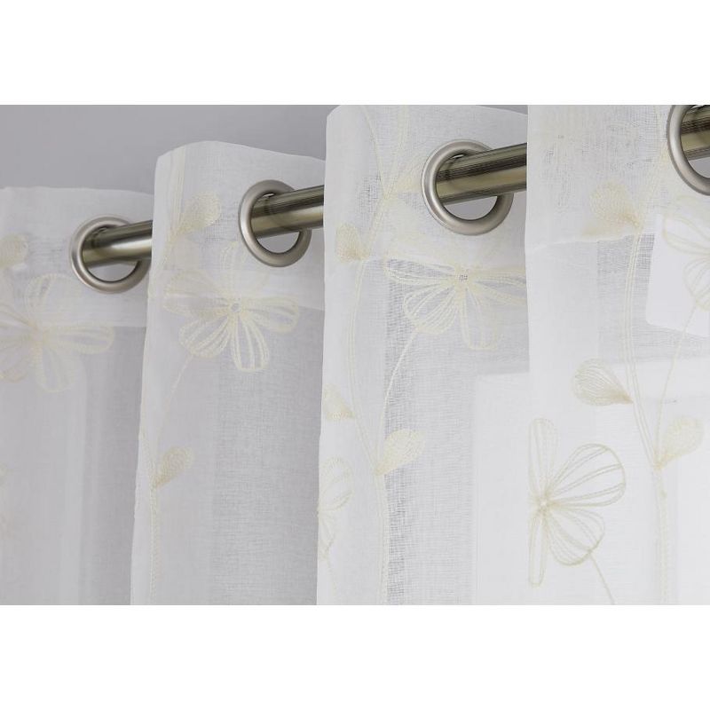 Whizmax Semi Sheer Curtains 2 Panels Floral Embroidered Half Translucent Grommet Voile Drapes Farmhouse Window Treatments, 3 of 8
