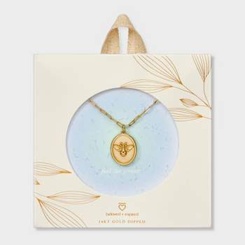 Beloved + Inspired 14K Gold Dipped Bee Oval Tag Pendant Necklace - Gold