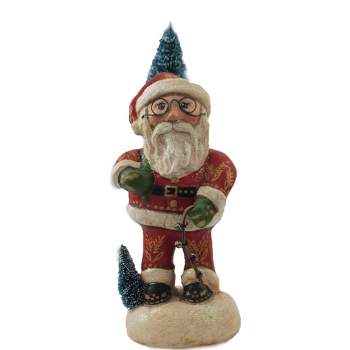 Charles Mcclenning Santa With Bells  -  One Figurine 9.75 Inches -  Christmas Tree Snow  -  24150.  -  Polyresin  -  Red