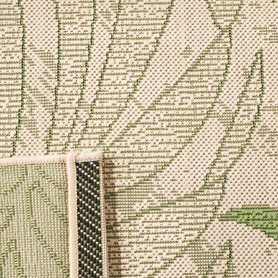 Cream and Green Botanical Indoor/Outdoor Synthetic Area Rug