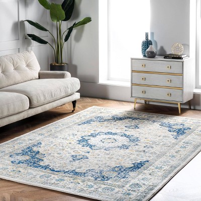 Blue and White 5' x 7' Vintage Persian Style Area Rug