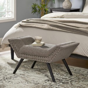 Contemporary Tufted Ottoman Bench with Nailhead Trim and Birch Wood Legs for Bedroom or Living Room -3irtyhousy - 1 of 4