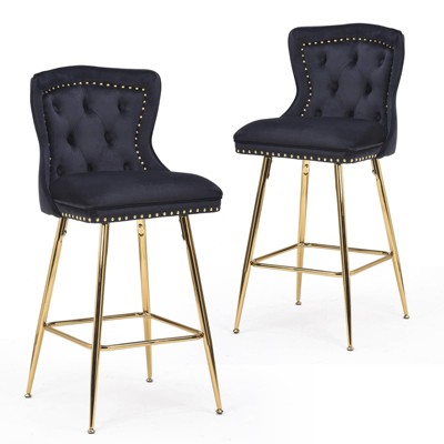 NicBex Velvet Bar Stools Set of 2,Counter Height Bar Stools with Wingback,Button Tufting,Metal Legs,Bar Chairs for Kitchen Island,Home Bar