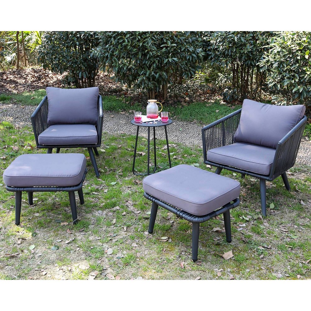 5pc Outdoor Set with Arm Chairs Ottomans & End Table Captiva Designs