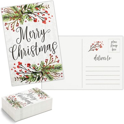 Pipilo Press 96 Pack Merry Christmas Postcards, Holiday Notecards with Holly Berry Designs, 4 x 6 In