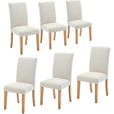 Dining Chairs Set of,Modern Fabric Upholstered Ergonomic Chairs with Curved Backrest,Heavy-Duty Wood Legs, Easy Clean Fabric (Beige 6PCS)