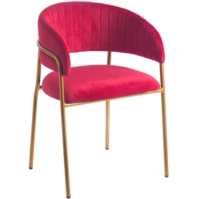 Bold Tones Modern Red Velvet Fabric Upholstered Accent Arm Chair with Gold Metal Legs