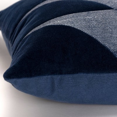 20" Navy Blue Cotton Embroidered Geometric Throw Pillow