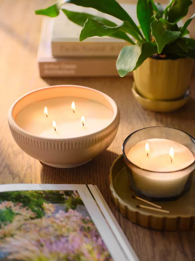 Candles lit on coffee table