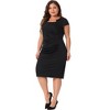 Agnes Orinda Women's Plus Size Cap Sleeve Ruched Vintage Cocktail Business Back Slit Midi Bodycon Dresses - 3 of 4