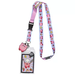 Kirby Pink Hero Reversible ID Lanyard Badge Holder With Rubber Kirby Charm Multicoloured
