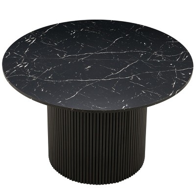 Coolbibila Marble Grain MDF Tabletop Dining Table, Round Kitchen Dining Table With Wood Strip Base And Metal Frame,Modern Kitchen Table