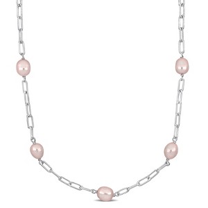EVERLY JEWELRY | Sterling Silver 8-9mm Pink Cultured Freshwater Pearl Station Necklace - 20 in - 1 of 4