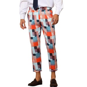 Lars Amadeus Men's Plaid Cropped Ankle Length Business Trousers - 1 of 4
