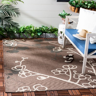 Off-White Synthetic Rectangular Easy Care Outdoor Rug