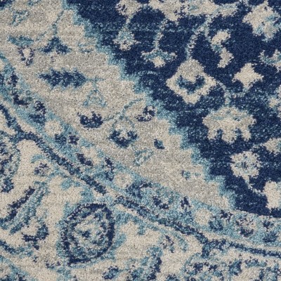 Ivory & Navy Vintage Kashan Round Area Rug, 5'3" Easy-Care Viscose