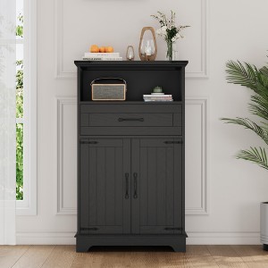 Farmhouse Bathroom Cabinet with Doors and Drawers – Freestanding Engineered Wood Storage Cabinet for Kitchen, White - 1 of 4