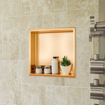 ALFI ABNP1616-BG 16Inch x 16Inch Brushed Gold PVD Steel Square Single Shelf Shower Niche