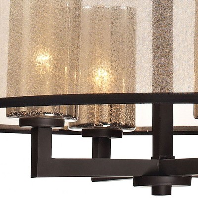 Oil Rubbed Bronze Drum Chandelier with Mercury Glass and Beige Fabric Shade