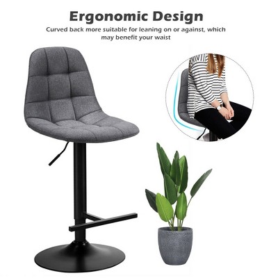 Gray Adjustable Swivel Bar Stools with Linen Upholstery