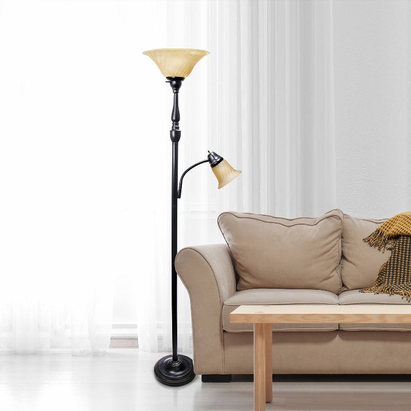 Torchiere Floor Lamp with Reading Light and Marble Glass Shade - Lalia Home, 4 of 10