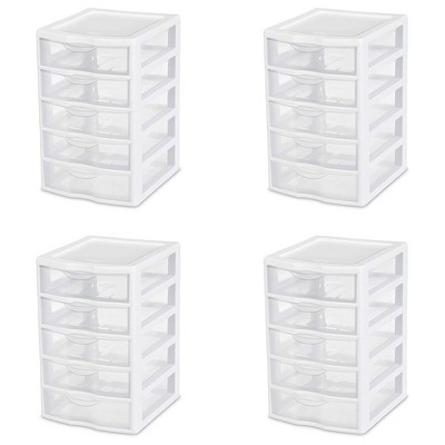 New Sterilite Clearview Small 5 Drawer Desktop Storage Bin Unit White 8 Pack