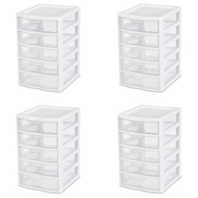 Sterilite Clearview Small Clear Plastic Stackable 5 Drawer Storage System for Desktop and Drawer Household Organization for Stationary or Pens