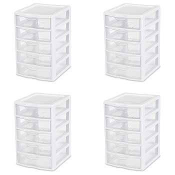 Sterilite Clearview Small Clear Plastic Stackable 5 Drawer Storage System for Desktop and Drawer Household Organization for Stationary or Pens