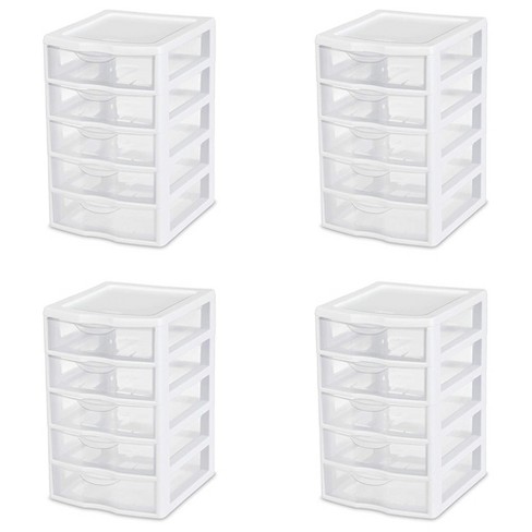 Sterilite Clearview Small 5 Drawer Desktop Storage Unit White 16 Pack